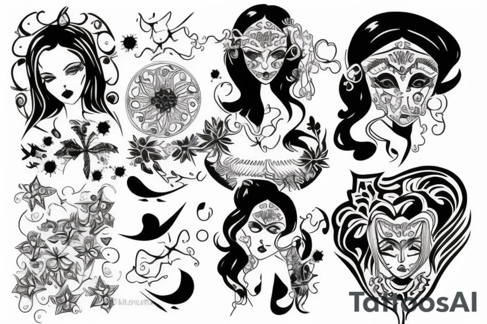 black magic girl symmetrical tattoo idea