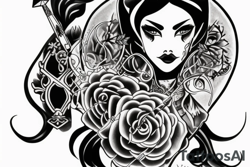 black magic girl symmetrical tattoo idea