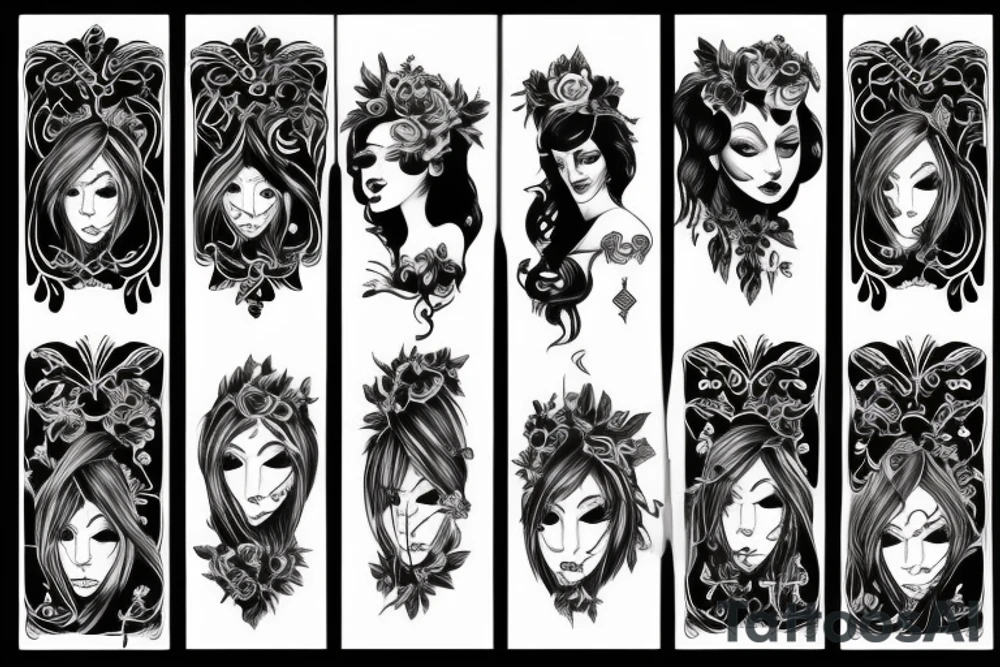 black magic girl symmetrical tattoo idea