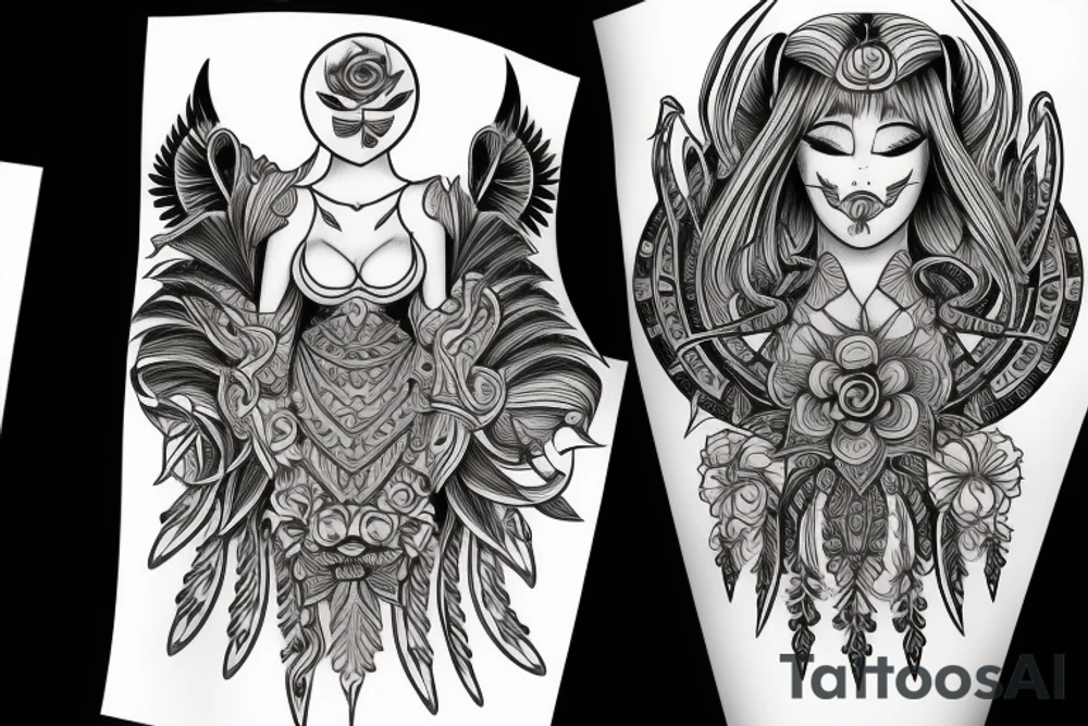 black magic girl symmetrical tattoo idea