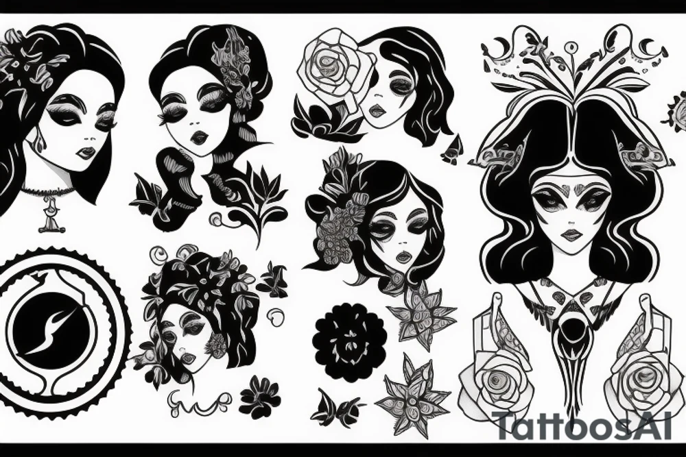 black magic girl symmetrical tattoo idea