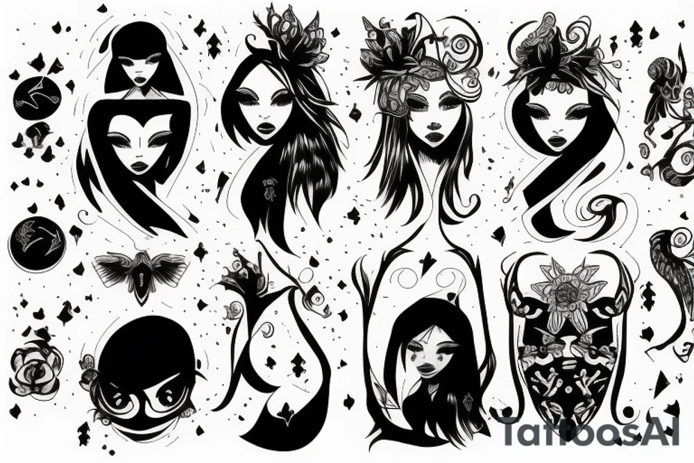 black magic girl symmetrical tattoo idea