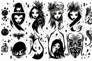 black magic girl symmetrical tattoo idea