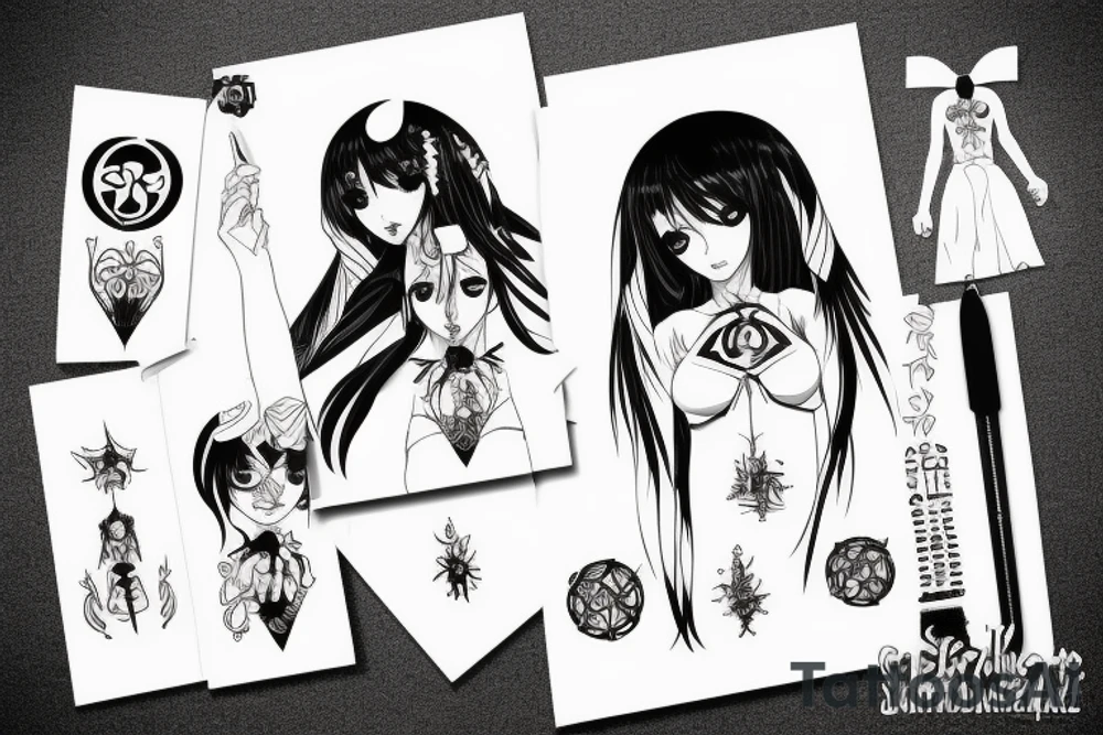 black magic anime girl symmetrical tattoo idea