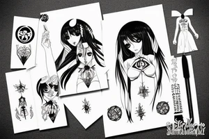 black magic anime girl symmetrical tattoo idea