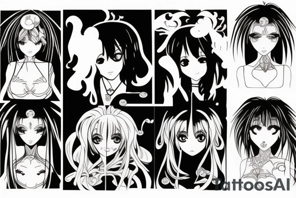 black magic anime girl symmetrical tattoo idea