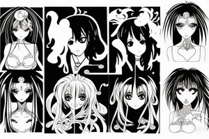 black magic anime girl symmetrical tattoo idea