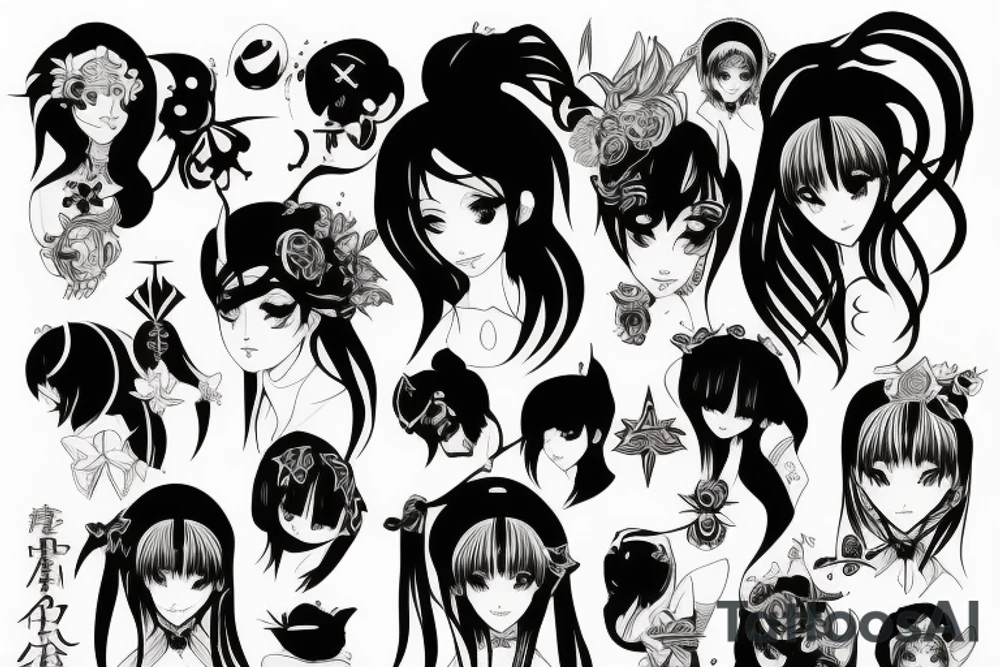 black magic anime girl symmetrical tattoo idea