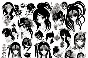 black magic anime girl symmetrical tattoo idea