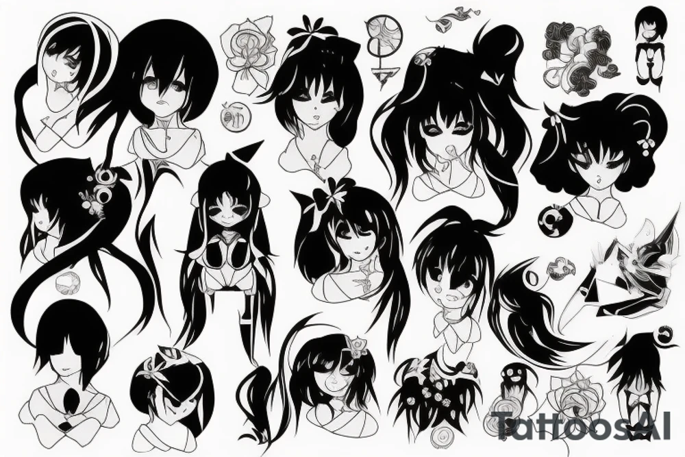 black magic anime girl symmetrical tattoo idea