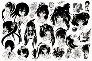 black magic anime girl symmetrical tattoo idea