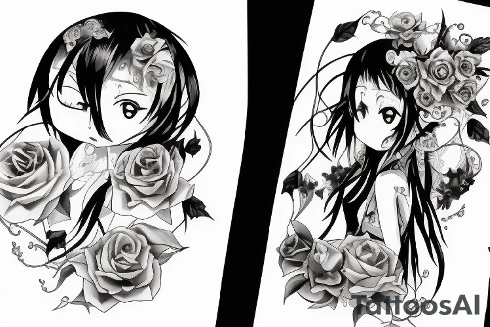 black magic anime girl symmetrical tattoo idea