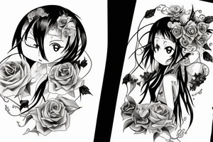black magic anime girl symmetrical tattoo idea