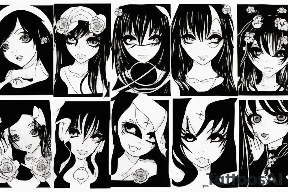 black magic anime girl symmetrical tattoo idea