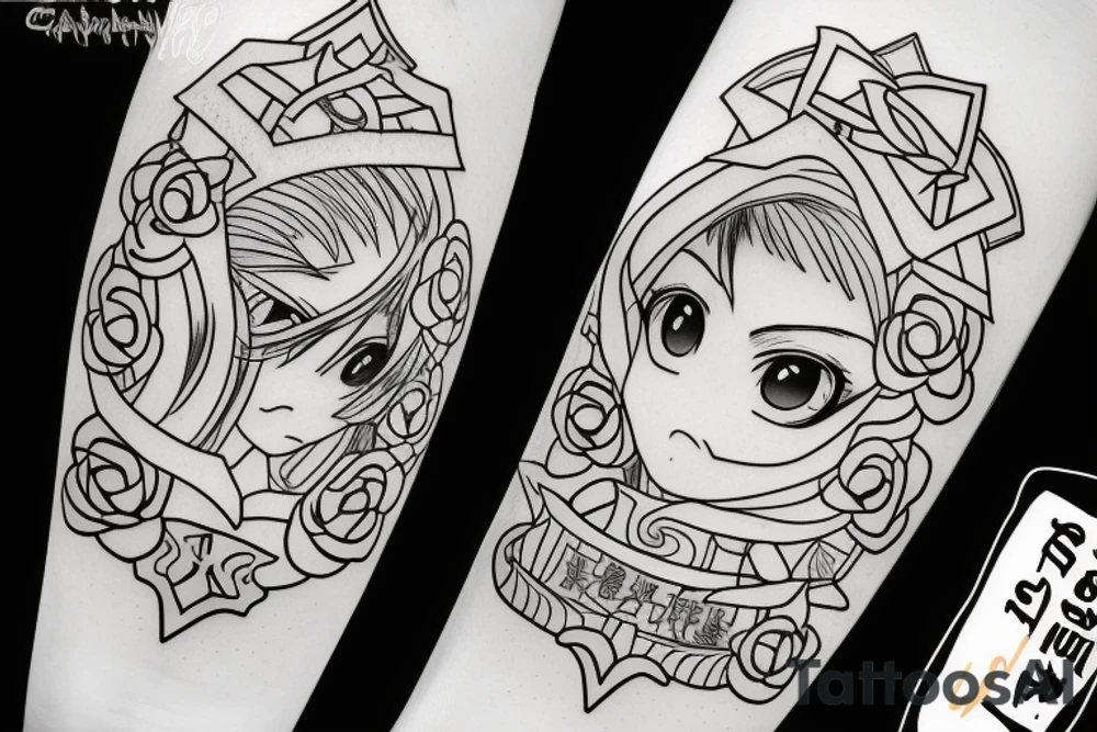 black magic anime girl symmetrical tattoo idea