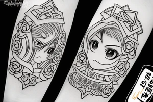 black magic anime girl symmetrical tattoo idea