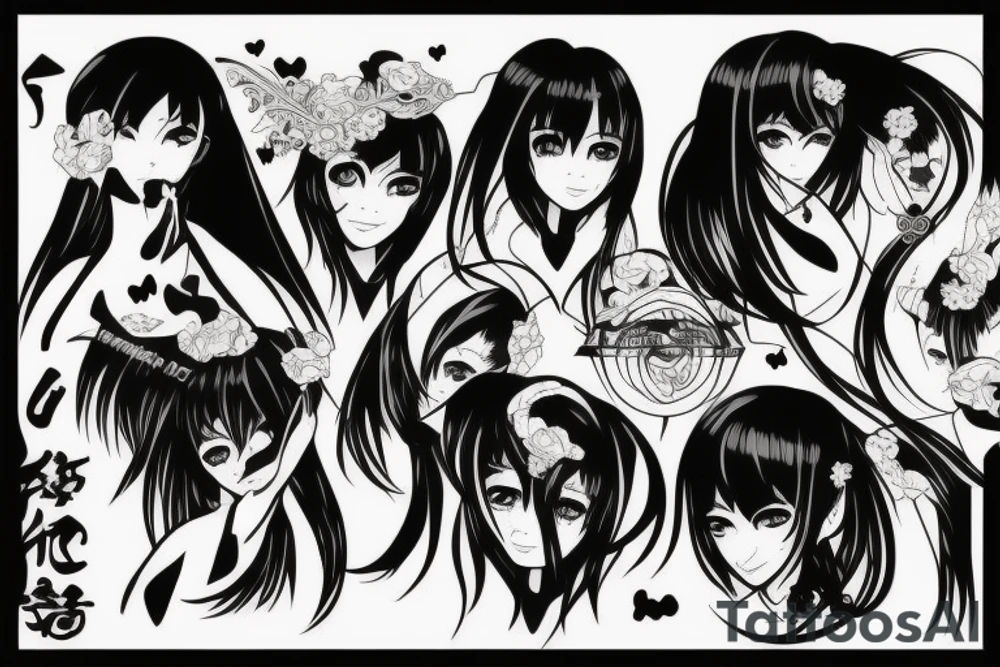 black magic anime girl symmetrical tattoo idea