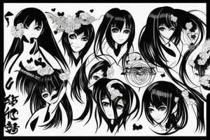 black magic anime girl symmetrical tattoo idea