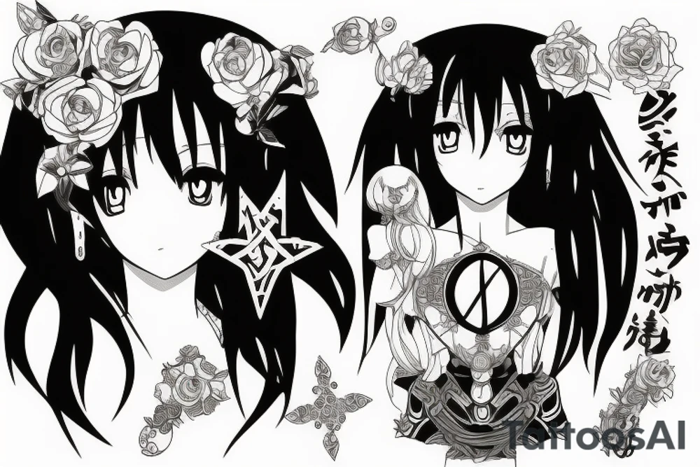 black magic anime girl symmetrical tattoo idea