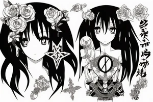 black magic anime girl symmetrical tattoo idea