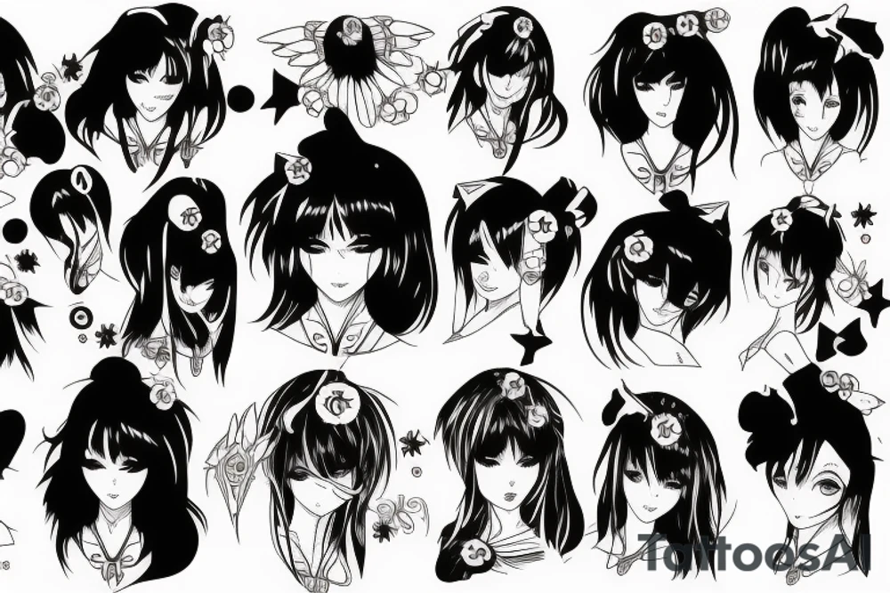 black magic anime girl symmetrical tattoo idea
