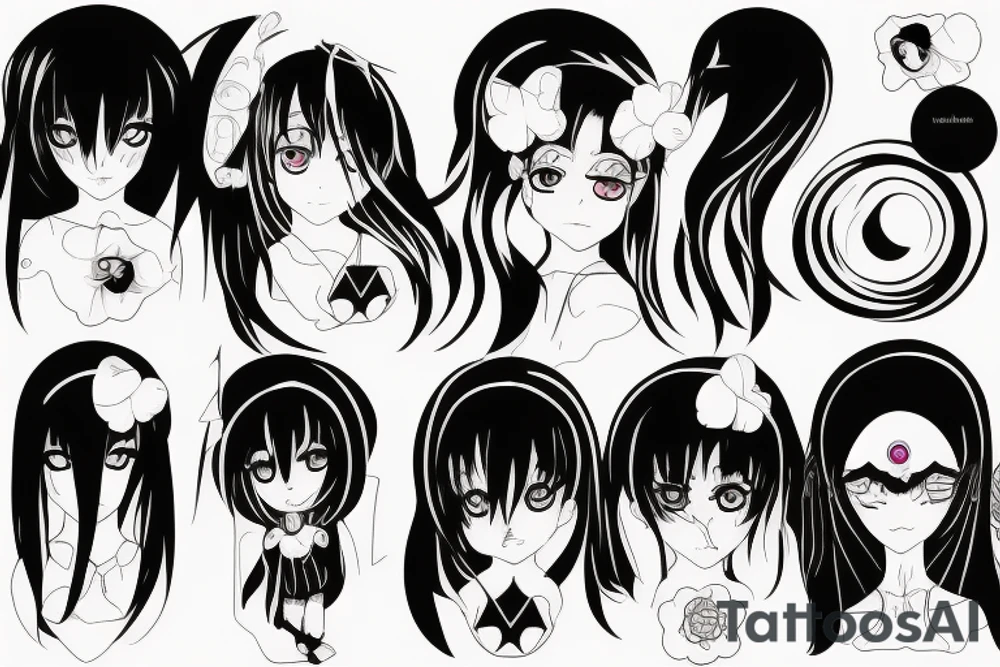 black magic anime girl symmetrical tattoo idea