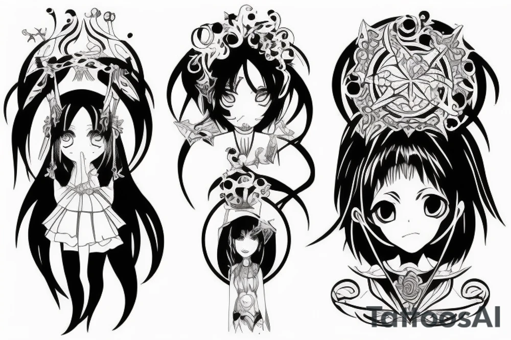 black magic anime girl symmetrical tattoo idea