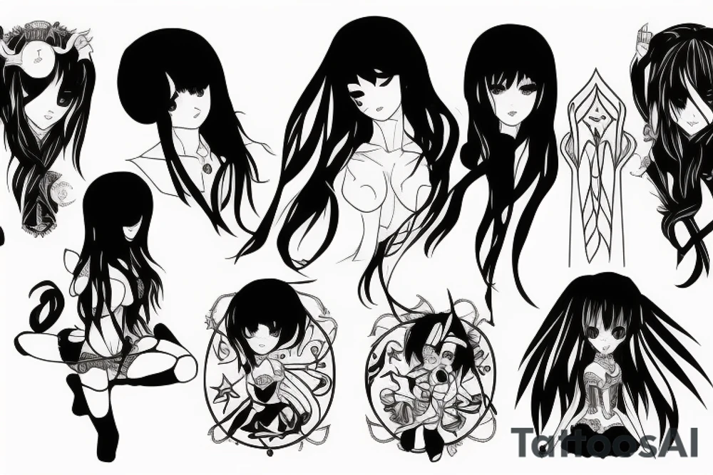 black magic anime girl symmetrical tattoo idea
