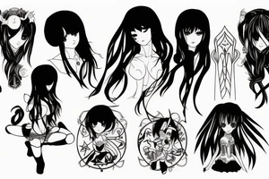 black magic anime girl symmetrical tattoo idea