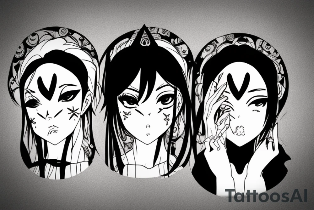 black magic anime girl symmetrical face tattoo idea