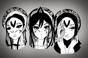 black magic anime girl symmetrical face tattoo idea