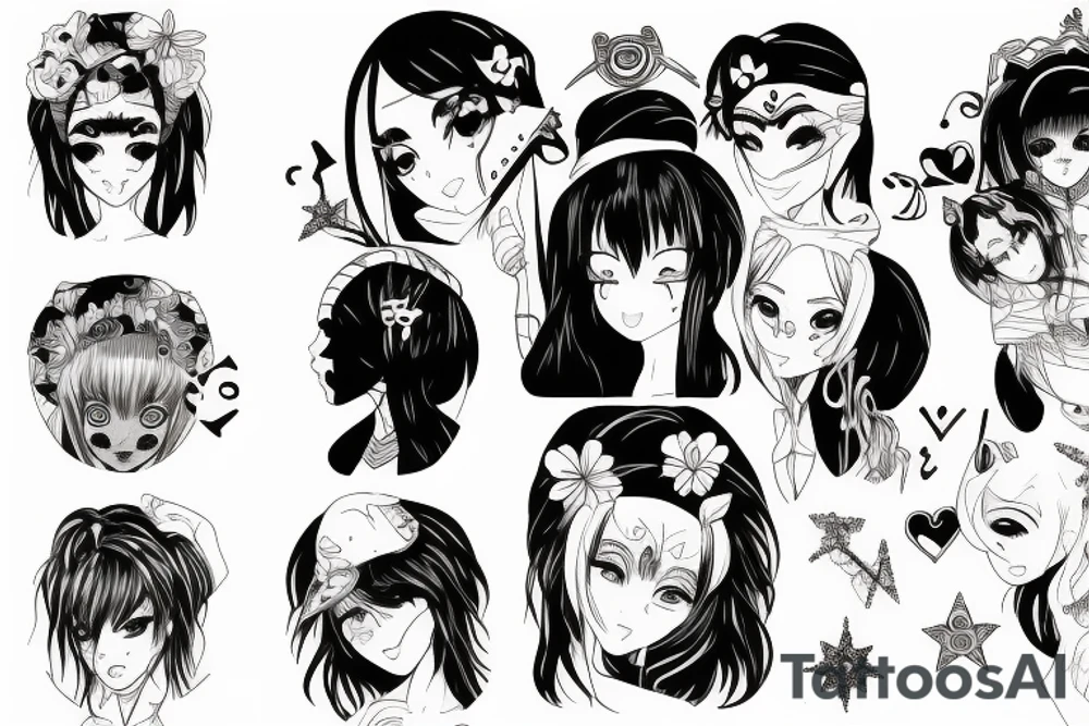black magic anime girl symmetrical face tattoo idea