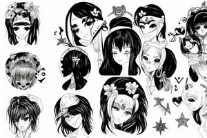 black magic anime girl symmetrical face tattoo idea