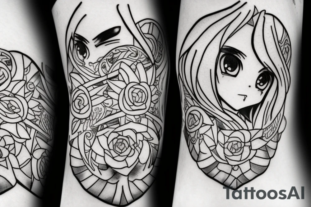 black magic anime girl symmetrical tattoo idea