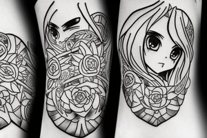 black magic anime girl symmetrical tattoo idea