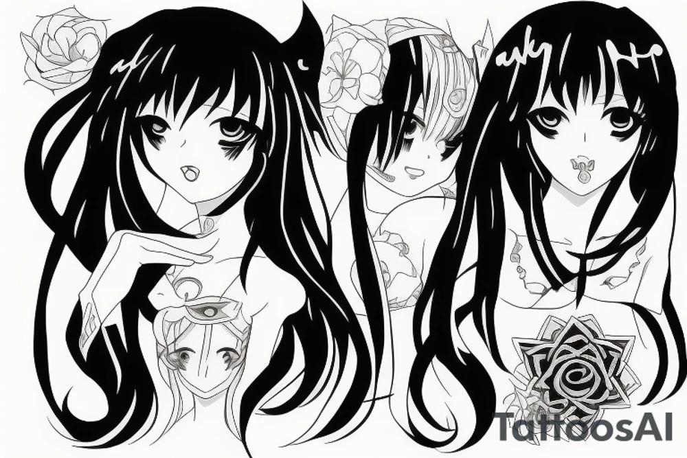 black magic anime girl symmetrical tattoo idea
