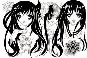 black magic anime girl symmetrical tattoo idea