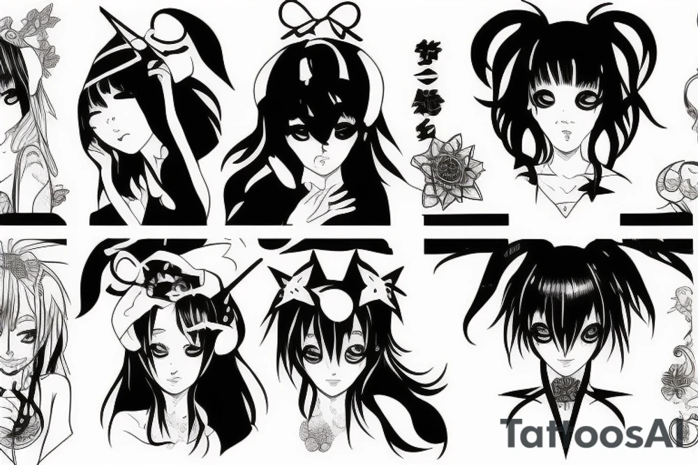 black magic anime girl symmetrical tattoo idea