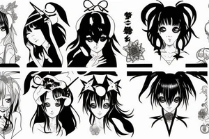 black magic anime girl symmetrical tattoo idea