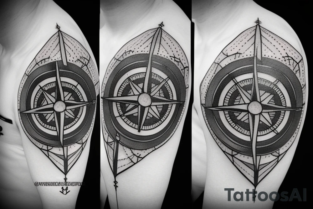 compass with knife tattoo idea
