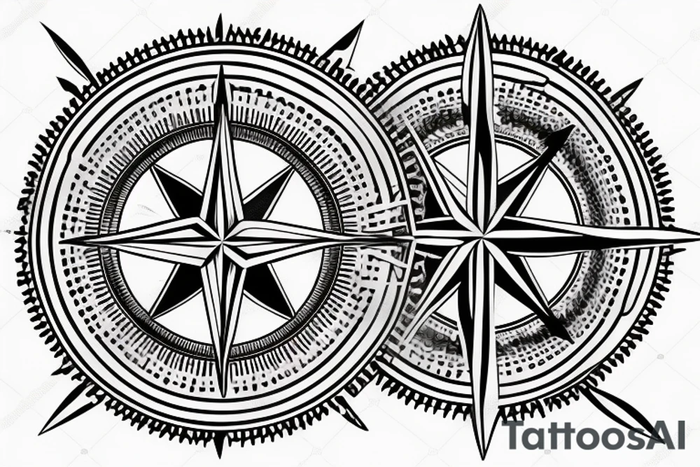 compass with knife tattoo idea