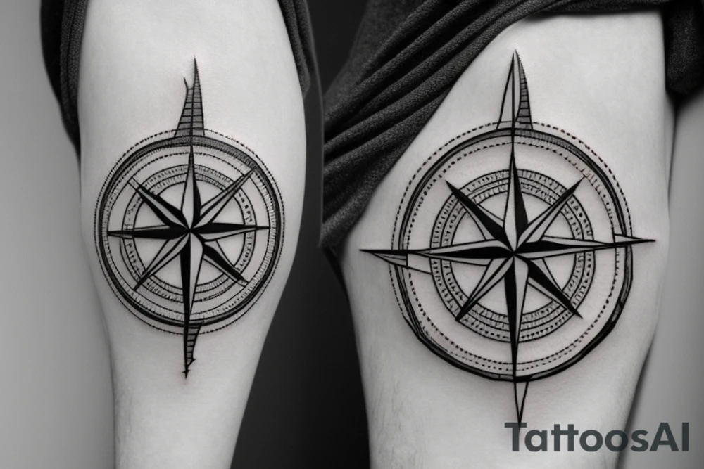 compass with knife tattoo idea