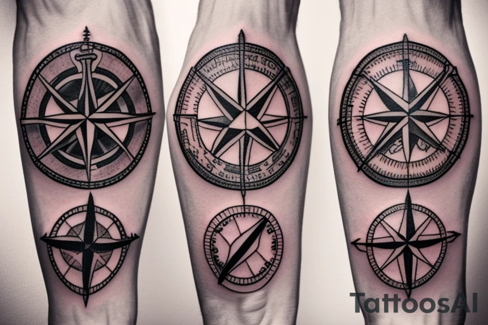 compass with knife tattoo idea