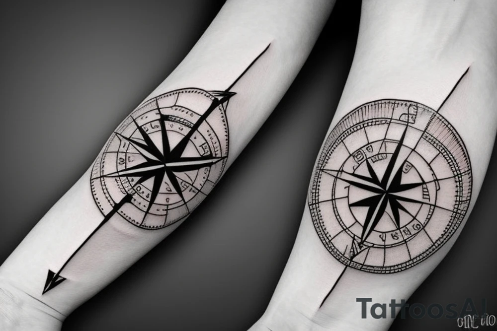 compass with knife tattoo idea