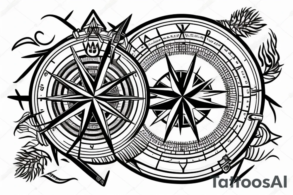 compass with knife tattoo idea