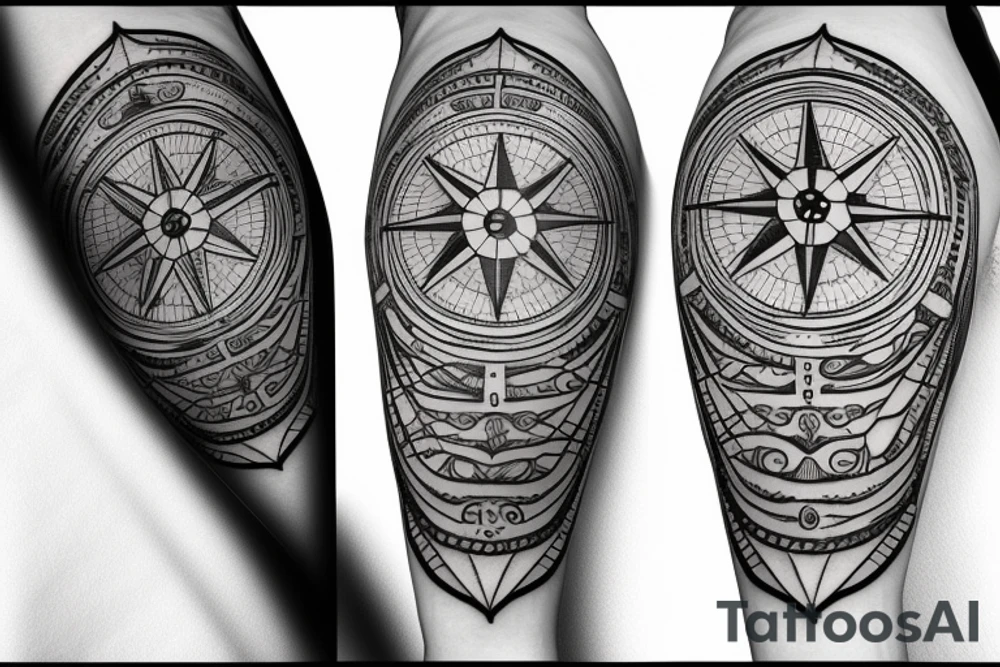 compass with knife tattoo idea