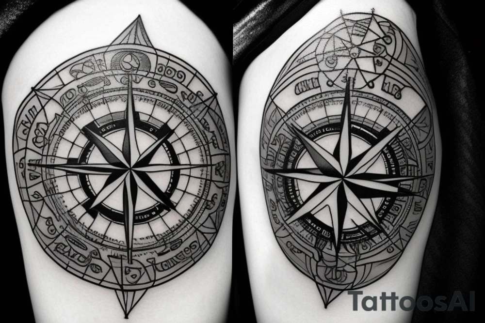 compass with knife tattoo idea