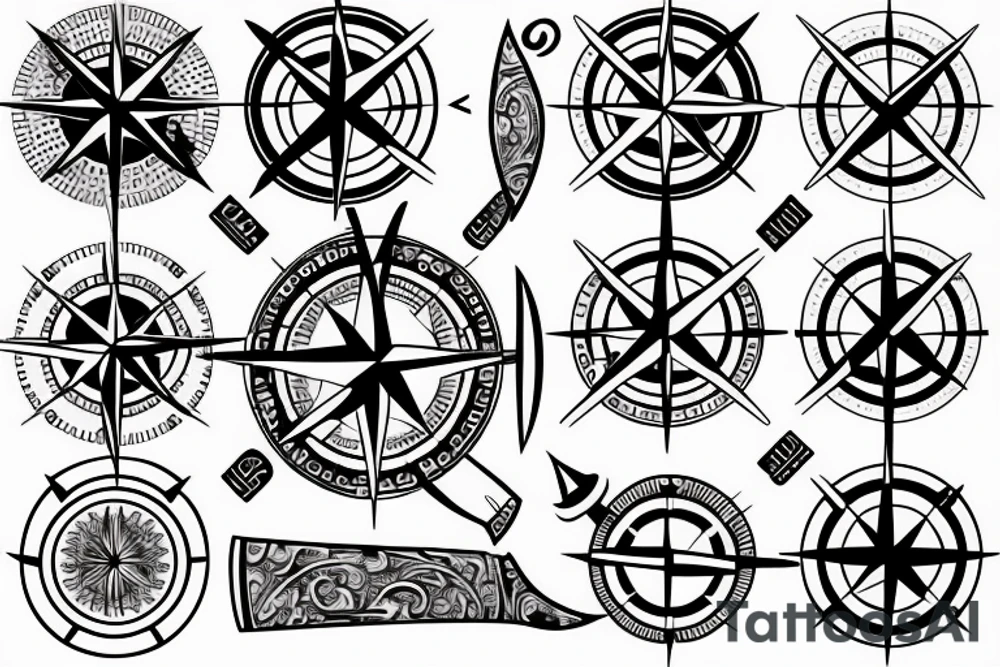 compass with knife tattoo idea