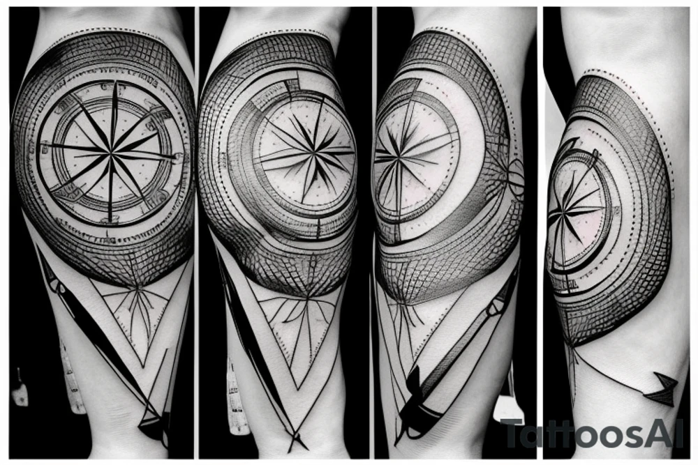 compass with knife tattoo idea