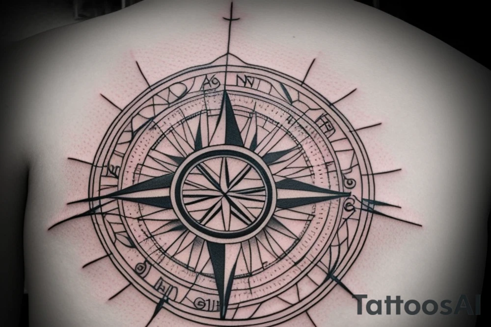 compass with knife tattoo idea
